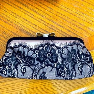 Dynamite Pink satin with black lace clutch